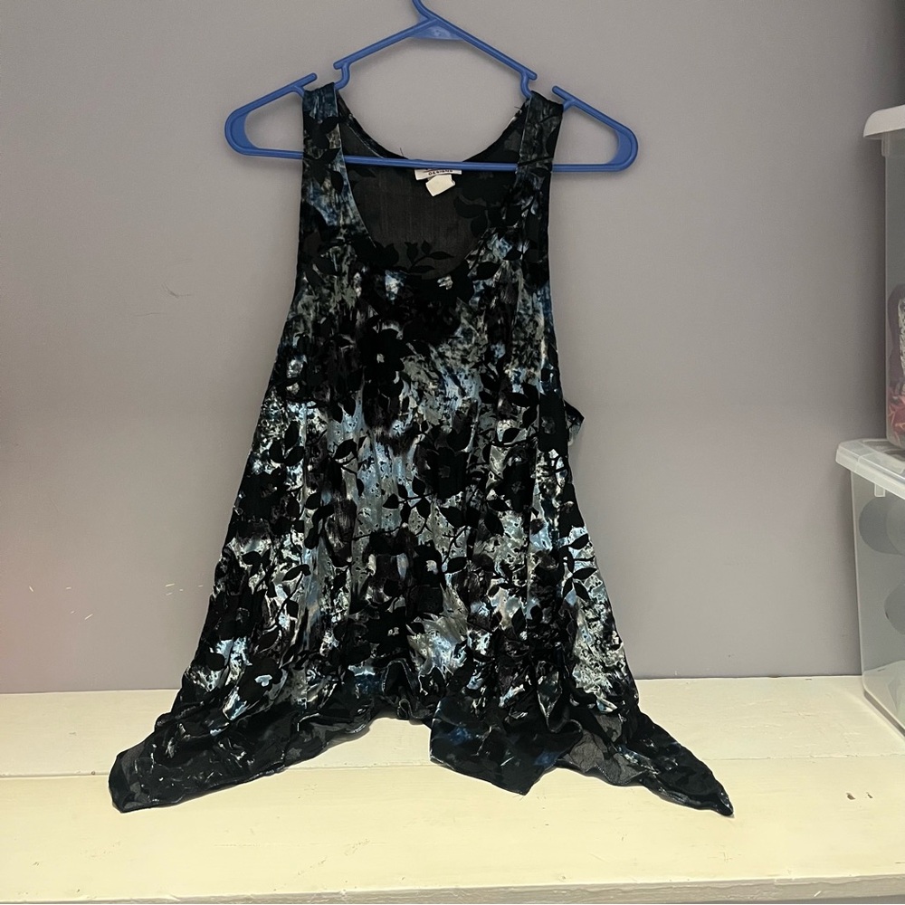Blue black and silver handkerchief hem tank top